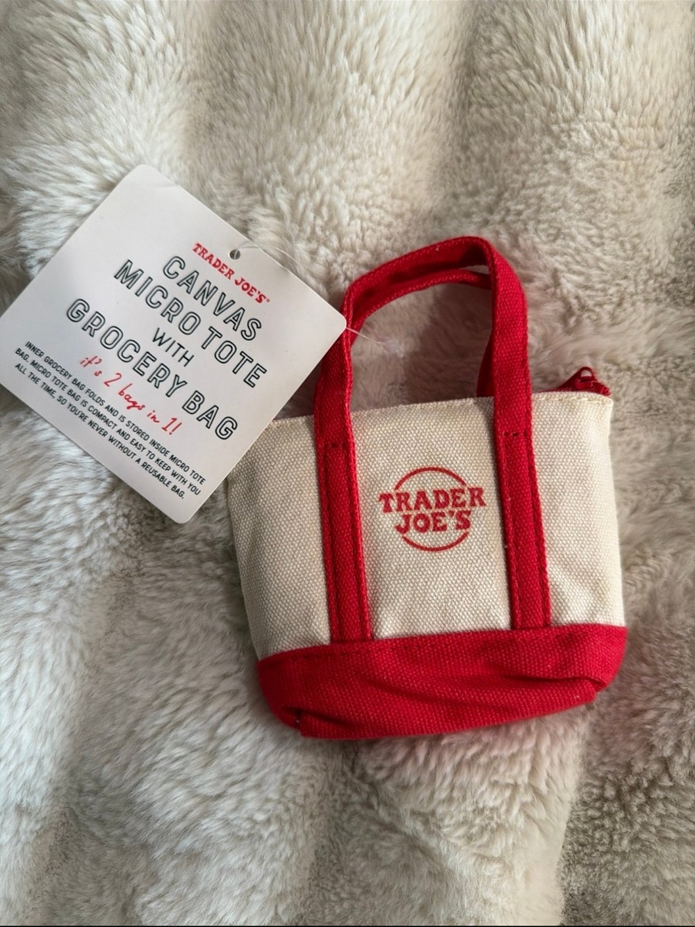 NWT Trader Joe’s Red Canvas Micro Tote with Grocery Bag